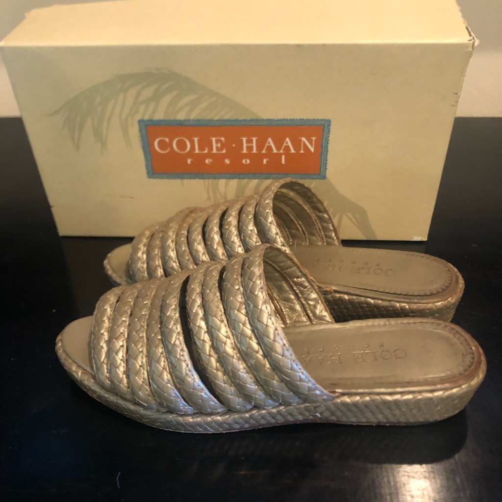 Cole Haan Sandals Woven Mules Perowned Size : 7 Bronze Leather Woven